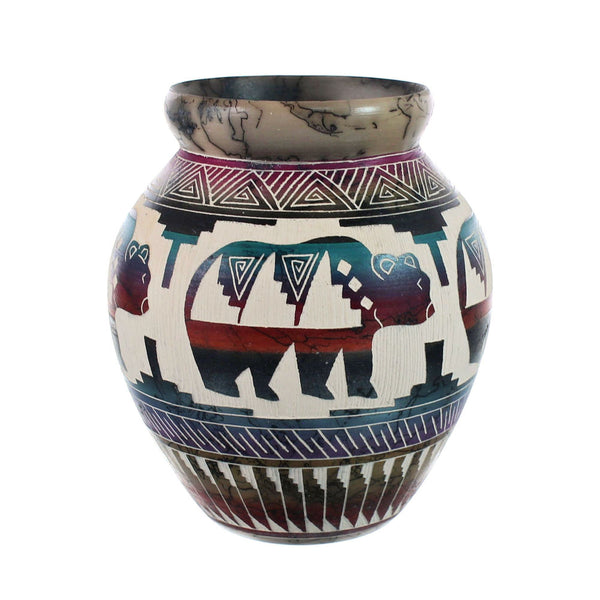 Native American Horse Hair Bear Pot Hand Crafted By Karolyn Willie AX127381